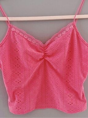 Eyelet Embroidery Lace Trim Ruched Bust Cami Top / size s